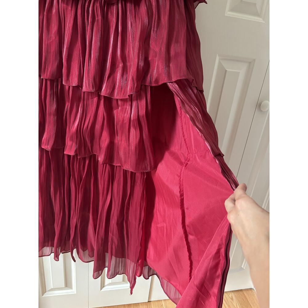 Red Tiered Ruffle Dress With Straps Size 8 - Picture 10 of 10